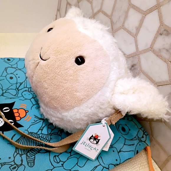 (Sold Out) Jellycat Little Lamb Bag about 7"x7"x2" 40" + Strap Soft & Plush NWT - Picture 8 of 14